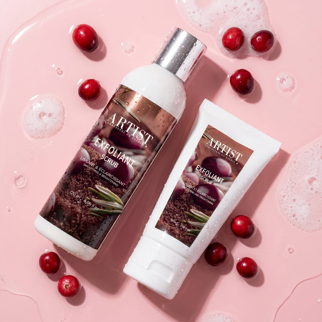 image des deux formats d'exfoliant à la canneberge du Québec