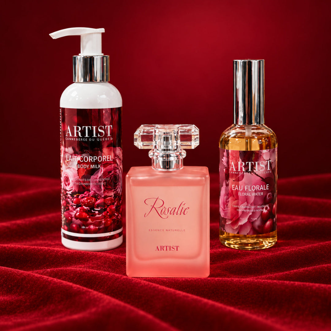 image des 3 produits de l'ensemble parfum de rose