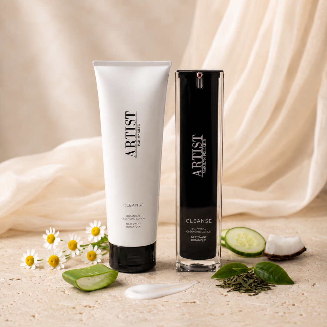 image des deux formats de lait nettoyant botanique Artist 40ml et 240ml