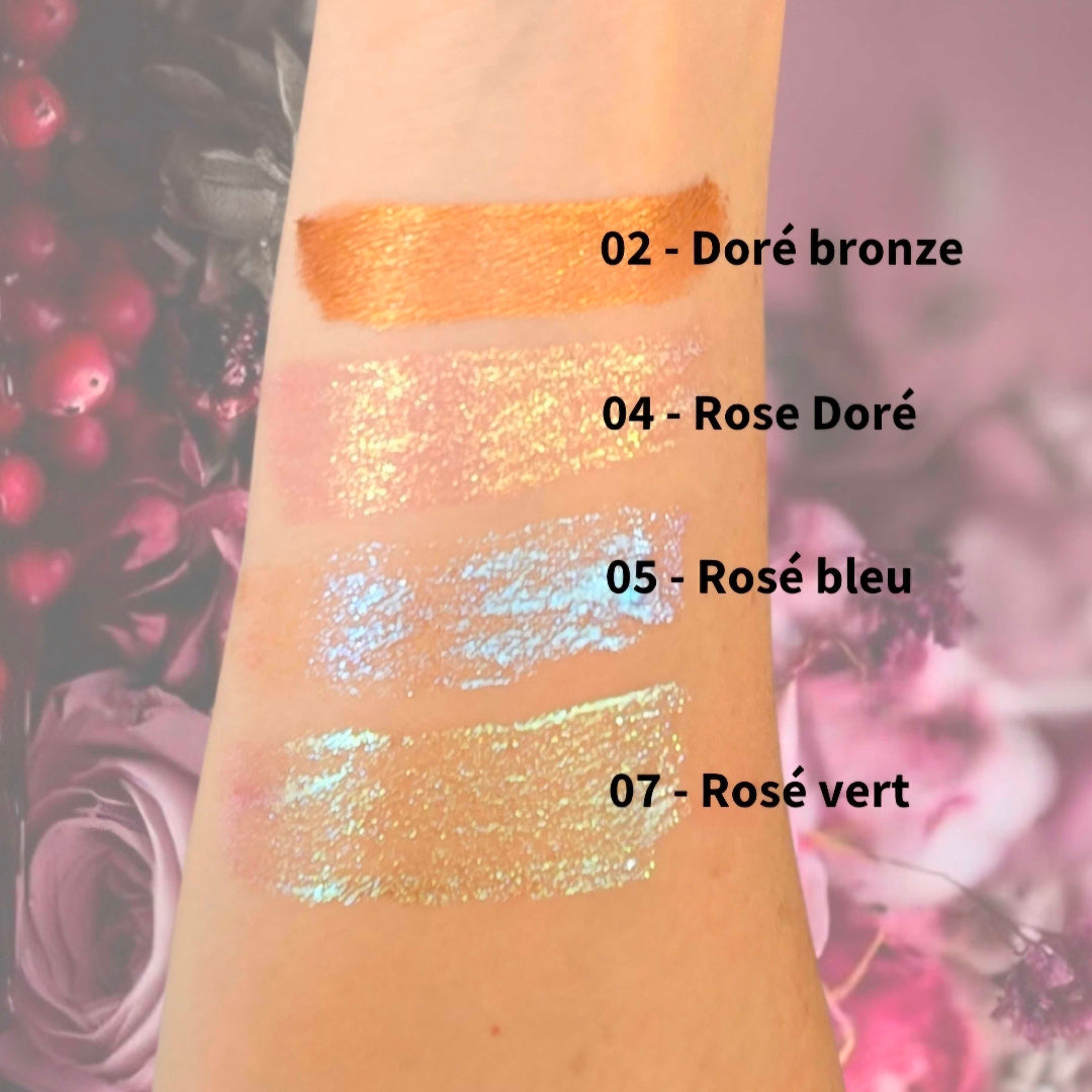échantillon des couleurs de paillettes liquide chatoyantes sur un bras