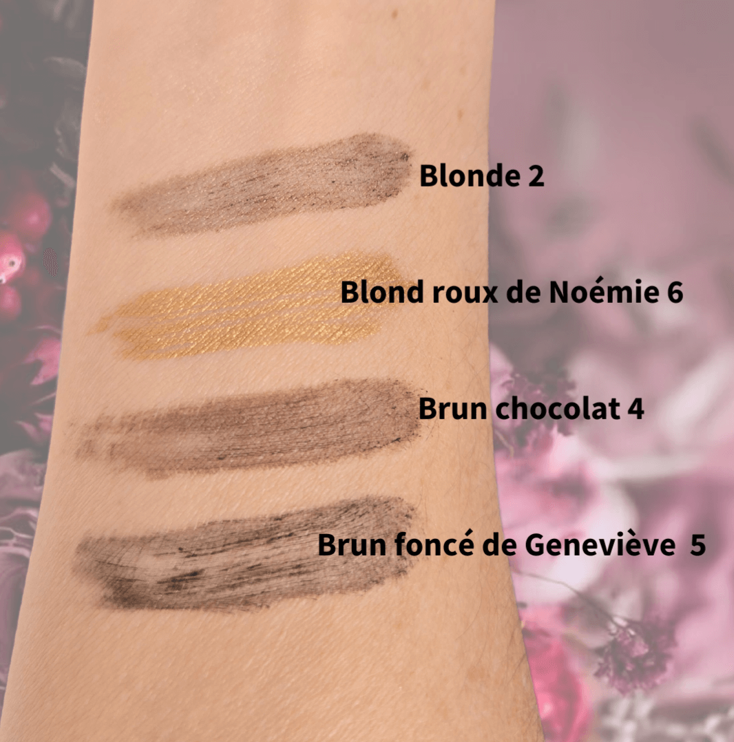 échantillon des couleurs du fixateur à sourcils sur un bras