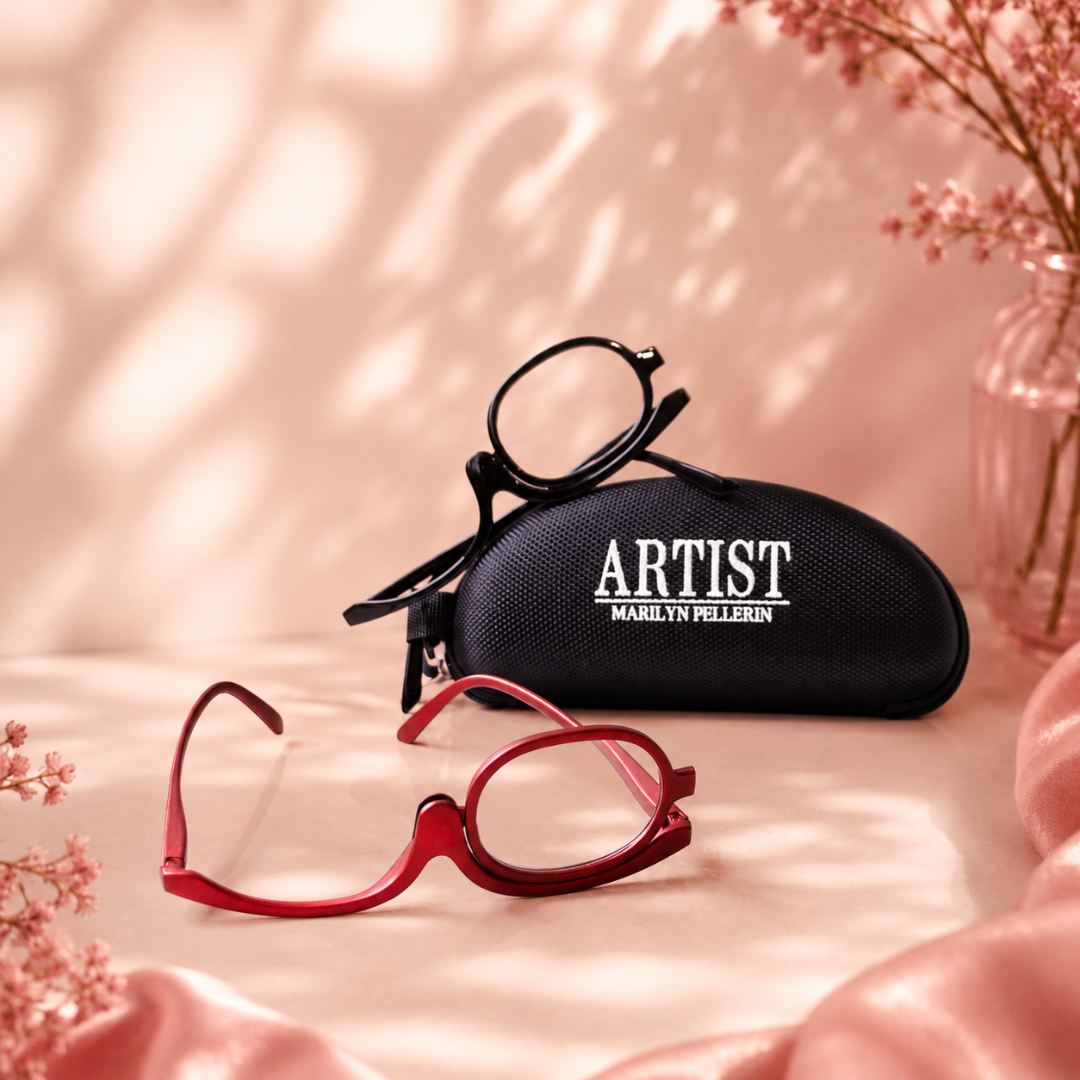 image des lunettes de maquillage avec verre amovible rouge et noire et un étuit