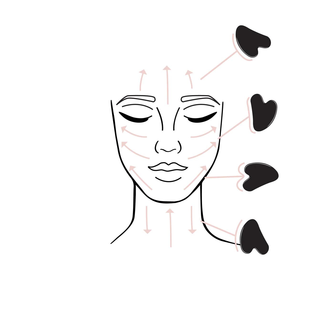 image d'un visage qui explique comment passer la pierre GUA SHA